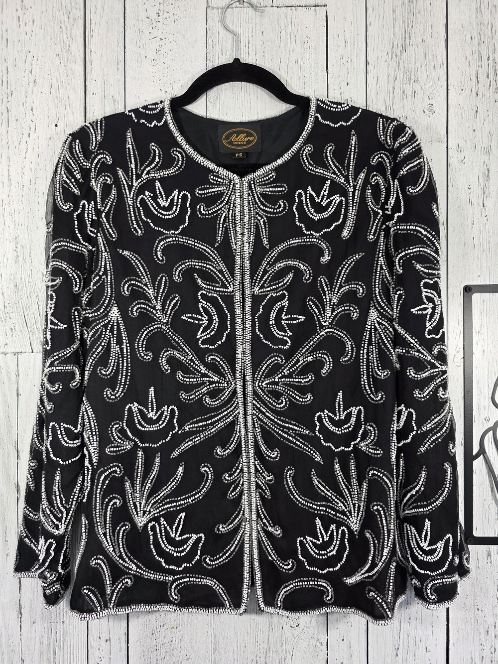 Vintage Allure Dress Silk Beaded Jacket Black Silver Petite Small